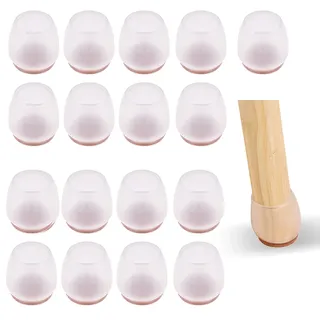 32 Stück Stuhlbeinkappen Rund (16-18mm) Transparente Silikon-Schutzkappen mit Filzpolstern Bodenschoner für Stühle & Tische Lärmreduzierend & Kratzschutz für Holzböden & Fliesen