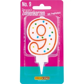 DECOCINO Zahlenkerzen Zahl „9“ – Torten-Kerzen Happy-Birthday-Deko, Gerbutstags-Kerzen, Geburtstags-Deko für Geburtstags-Torte & Geburtstags-Kuchen