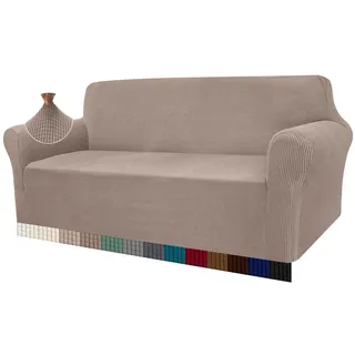 Granbest High Stretch Sofabezug Moderne Sofaüberwurf Jacquard Elastische Sofahusse für Wohnzimmer Protector für Hunde Haustiere (3 Sitzer, Sand)