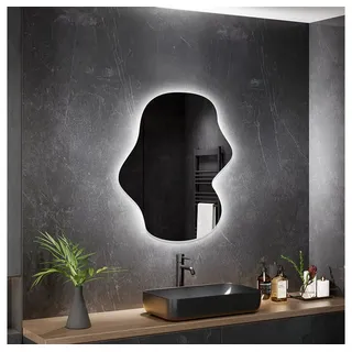 Home Deluxe LED-Spiegel LACE asymmetrisch - 60 x 80 cm I Badspiegel, Flurspiegel, Wohnzimmerspiegel, Spiegel mit Beleuchtung - Transparent