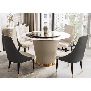 Marmor Esstisch Moderne Esszimmer Wohnzimmer Küche Tische Design Tisch Rund Neu - Beige