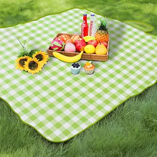 TFSZE Picknickdecke,300 x 200cm Faltbare Streifen Wasserdicht,Tragbare Extra Große Stranddecke,Campingdecke Sanddichte Isoliert mit Tragegriff,Perfekt für Picknick/Outdoor/Camping/Beach/Park(Grün)