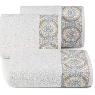 Eurofirany Handtuch Baumwolle Beige Weich Wellenmuster Bordüre Set 6-er Pack Oeko-Tex Orientalisches Muster, 50X90 cm, 6