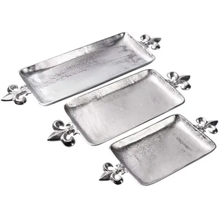 MichaelNoll Tablett Lilie - Servierbrett Servierplatte Aluminium Silber - Serviertablett aus Metall - Silbertablett - Dekotablett - 48 cm, 60 cm oder 72 cm (60x23x6 cm)