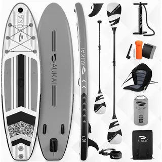 Stand Up Paddle Board 320cm 2in1 mit Kajak Sitz SUP Surfboard aufblasbar + Paddel und Doppelpaddel Surfbrett Paddling Paddelboard - grau - Grau