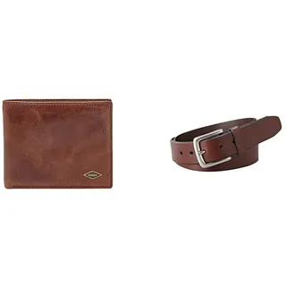 FOSSIL Herren Ryan Braunes Leder Portemonnaie und Joe Gürtel, Set