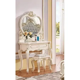 Schlafzimme Set Klassischer Schminktisch Hocker JVmoebel - Weiß