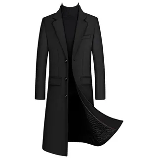 budiniao Extra Langer Woll Trenchcoat Winter Herren Kaschmir Mäntel hautfreundlicher klassischer Fester Mantel warme Overknee Männerkleidung