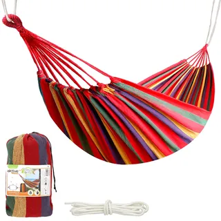 Aktive 52990 - Hängematte aus Baumwolle für Camping und Garten | Gartenhängematte für draußen | Maße 200x100 cm| Bis zu 200 kg belastbar | Mit Tragetasche