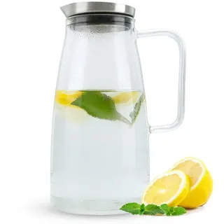 Intirilife Karaffe in KLAR - 1,2l Krug aus Borosilikatglas mit Henkel und Deckel Kaffee, Wasser