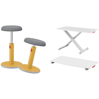 Leitz Ergo Set Active Sitz-Steh-Hocker + Schreibtisch-Aufsatz, Bürohocker mit 46 cm bis 79 cm Höhe, Höhenverstellbarer Aufsatz für Monitore & Laptops, TÜV & IGR-Zertifiziert, 65180019 + 65330085