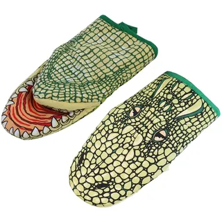 Lustige Ofenhandschuhe Backhandschuhe 1 Paar Küche Handschuhe Kochen, Hängendes Design rutschfeste Ofenhandschuhe zum Backen, Grillen, Mikrowelle, Katze Muster (Krokodil)