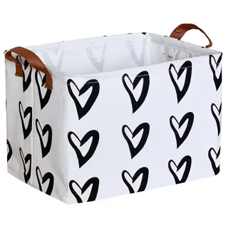 CLOCOR Rechteckiger Aufbewahrungskorb, zusammenklappbar, niedliches Muster, wasserdichte Beschichtung, Aufbewahrungsbox mit Griffen für Zuhause, Spielzeug-Organizer, Regalkorb (schwarze Herzen)