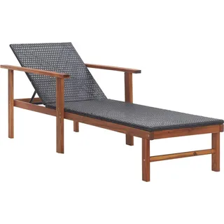 vidaXL Sonnenliege mit Auflage Poly-Rattan Akazie Massivholz Schwarz - Schwarz