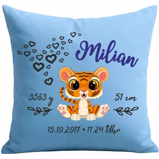 Kissen 40x40 personalisiert mit Motiv Tiger und den Geburtsdaten deines Kindes - 40 cm x 40 cm