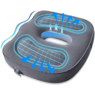 Jukibole Sitzkissen Orthopädisch, PVC Aufblasbares Orthopädisches Sitzkissen für Bürostuhl, Auto, Grau, 48*36*10cm, Ergonomisches Hämorrhoiden Sitzkissen, mit Loch, Sitzring Steißbein Entlastung