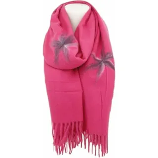 Winter Damen Schal Cashmera » Fransenschal Soft Feeling » Winterschal 180x72 cm » Damenschal mit Blume [Pink]