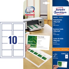 Bild Avery Zweckform Visitenkarten C32011-10 matt weiß 200 g/m2, 10 x, A4