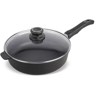 Set Original Gundel GUSS-Hochrandpfanne, Ø 26 cm, Höhe 7,5 cm, Pfanne mit Deckel, PFOA-frei, Akku-Therm Boden – mit abnehmbaren Griff