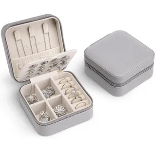 VLANDO Schmuckkästchen Avec Ohrringbrett, Schmuckbox Ohrringe, Reise Schmuck Etui Jewellery box aus Leder für Ohrringe Aufbewahrung, Ringe, Zarte Ketten, Uhren und Lippenstift, Grau