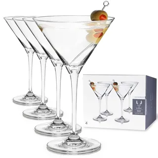 Viski Reserve European Crystal Martini-Gläser, 4 Cocktailgläser mit Stiel aus bleifreiem Kristallglas, Glaswaren Made in Europe, 4er-Set, 7 Unzen (207 ml)