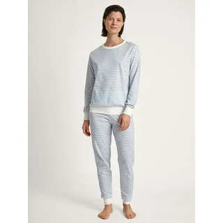 CALIDA Pyjama »Cotton Stripes«, (2 tlg.), mit weichen Rippbündchen an den Abschlüssen, blau