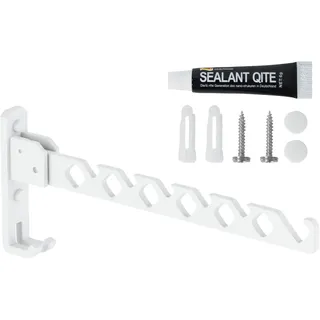 WANTOUTH Kleiderlüfter Weiß Kleiderlüfter 34cm Klappbar 180°Drehbare Wandhaken Platzsparende mit Kleber Schrauben Dübel Wand Kleiderständer für Kleiderstange Waschküche Schlafzimmer Badezimmer
