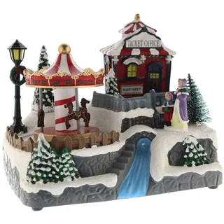 Wellhome Dekoratives Weihnachtsdorf mit beweglichem Rio, LED-Lichtern und Musik