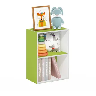 Furinno Luder 2-stufiges Bücherregal mit offenem Regal, Grün/Weiß