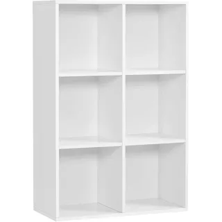 VASAGLE Bücherschrank, Bücherregal, mit 6 Fächern, Büroregal, Würfelregal, Standregal, für Wohnzimmer, Schlafzimmer, Büro, Kinderzimmer, weiß LBC203D