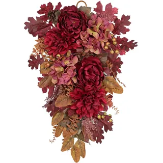 60cm Herbstkranz Künstlich Hortensien Blumenkranz Deko groß | Herbstkranz Kürbis Deko mit Tannenzapfen für Haustür, Wände, Fenster, Kamin, Tisch Herbst Dekoration, Halloween Decor