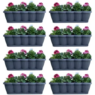 Blumenkasten Balkonkasten Pflanzkasten 8er Set 60 cm Anthrazit mit Untersetzer