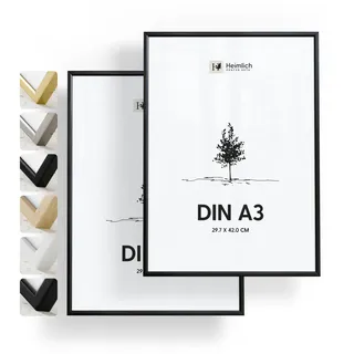 Heimlich® 2x Bilderrahmen DIN A3 30x42 cm Schwarz Metall Rahmen 2-Pack | Dokumentenrahmen 29,7x42 cm Groß Collage | Metallrahmen Alu-Bilderrahmen Aluminium | Picture Frame A3 Fotorahmen