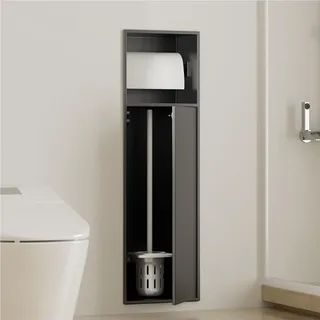 Unterputz Toilettenpapierhalter,Zur Installation und Renovierung im Badezimmer, 304 Edelstahl Wandregal zur Aufbewahrung, mit Spender und Badezimmer-Schrankfunktion, matt schwarz