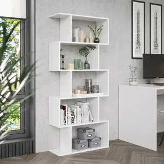 RICOO Standregal 5 Regalböden WM073-WM Raumteiler Regal weiß matt 160×70×25 cm Bücherregal Holzregal Wand Würfelregal Büroregal klein Regale & Ablagen Bookshelf Wandregal Holz