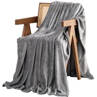 RECYCO Kuscheldecke Flanell Fleecedecke 130x150cm, Flauschig Decke grau, Weiche Winter Wohndecke, Sofa überwurfdecke, Wärmer Sofadecke Kleine für alle Jahreszeiten Hellgrau
