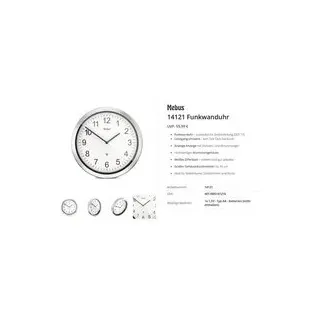 Mebus 14121 Funk Funkuhr 45 cm Aluminium Leisegang-Uhrwerk