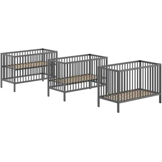 Vipack JAXX - »Dino Gitter-Babybett 60 x 120 cm, höhenverst. Lattenrost, Buche, massiv antrazit lackiert - grau