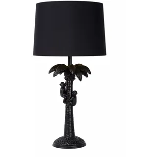 Tischlampe Stoff Schwarz Schlafzimmer groß 57,5 cm E27 Palme Affen Tischleuchte