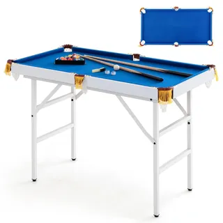GOPLUS klappbarer Billardtisch, Billiard Tisch mit Zubehör, Snookertisch mit 16 Kugeln, 2 Queues, 2 Kreide, Bürste und Dreieck, Tischspiel für Kinder & Erwachsene, 122 x 64 x 78 cm (Blau)