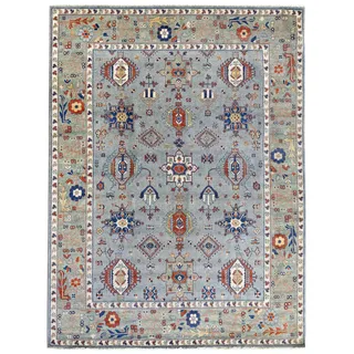 HAMID - Blauer Gadea-Kazak-Teppich, 100% Wolle, Orientteppich für Wohnzimmer, Schlafzimmer... (300 x 200)