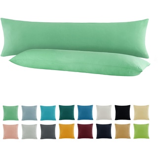 SHC by BaSaTex 2er Pack Jersey Kissenbezüge Kissenhüllen | Kopfkissenbezug aus 100% Baumwolle | 40x145 cm Seitenschläfer Kissenbezug | Farbe Jade Mint Grün