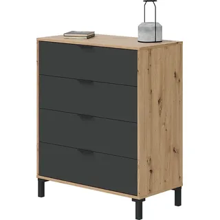 Kommode >ENZO< 4 Schubladen, Nodi Eiche Nachbildung / Anthrazitgrau - 77,5x93,5x40 (BxHxT) - Grau