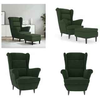 vidaXL Ohrensessel mit Hocker Dunkelgrün Samt - Sessel Mit Hocker - Ohrensessel Mit Hocker - Sessel - Relaxsessel - Grün