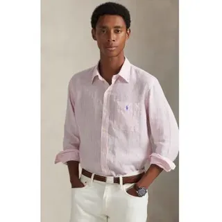 Polo Ralph Lauren für Herren. 710P07024001 Custom Fit Leinenhemd mit rosa Streifen (M), Lässig, Klassisch, Langarm