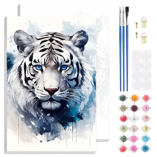 TLIOBLO Malen Nach Zahlen Tiger, Malen Nach Zahlen Tiere mit Rahmen für Erwachsene, Paint by Numbers GemäLde Kit mit Pinsel und Acrylfarbe für Wanddeko Geschenk 20x30cm
