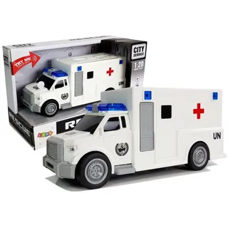 Lean Toys Friktionsantriebsauto Krankenwagen Weiß 1:20 mit Sound
