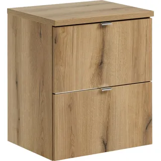 Badezimmerschrank unter Waschbecken 50 cm mit Platte in Eiche Evoke - Braun, Silber