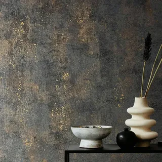 K&L Wall Art Glänzende Vliestapete Vintage schwarz-gold Strukturtapete Wohnzimmer Bilder rapportfreie Luxustapete inkl. Tapezier-Ratgeber
