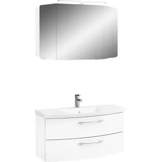 Saphir Badmöbel-Set »Cassca Sprint 2-teilig Mineralmarmor-Waschtisch mit LED-Spiegelschrank« 2 Stk. tlg., weiß